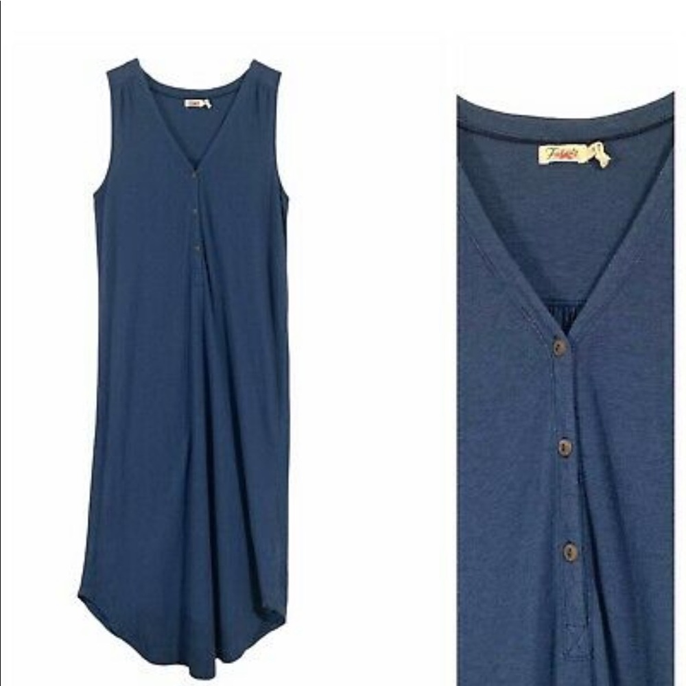 *new* Faherty midi sleeveless blue dress- organic cotton Annie Knit Henley Dre - Picture 9 of 10